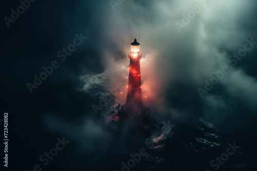 A lighthouse beacon cutting through the fog, representing the guiding and illuminating role of insightful concepts. Generative Ai.