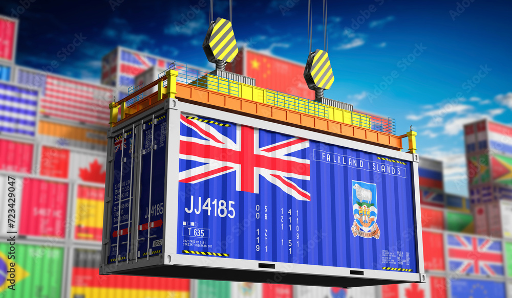 Freight shipping container with national flag of Falkland Islands - 3D illustration Freight shipping container with national flag of Falkland Islands - 3D illustration