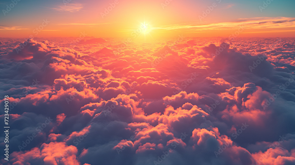 Golden Sun Setting Over Clouds in the Sky Golden Sun Setting Over Clouds in the Sky