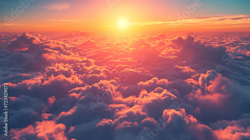 Golden Sun Setting Over Clouds in the Sky