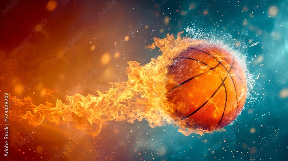 Blazing Basketball in Cosmic Energy Field. Generative ai