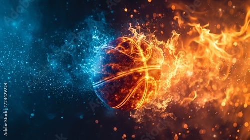 Blazing Basketball in Cosmic Energy Field. Generative ai photo