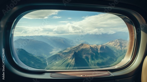 From the comfort of the private jet, the sprawling mountain range appears as if its a painting, with the jet window acting as a frame for this natural masterpiece.