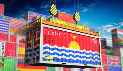 Freight shipping container with national flag of Kiribati - 3D illustration