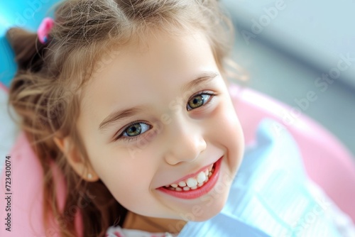 Smiling little kid child girl patient visits a female dentist doctor