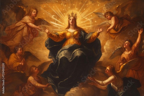Celestial scene of the crowning of mary as the star of heaven photo