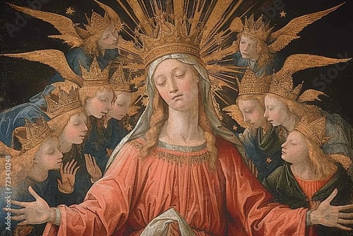 Celestial scene of the crowning of mary as the star of heaven photo