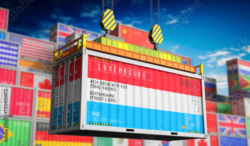 Freight shipping container with national flag of Luxembourg - 3D illustration