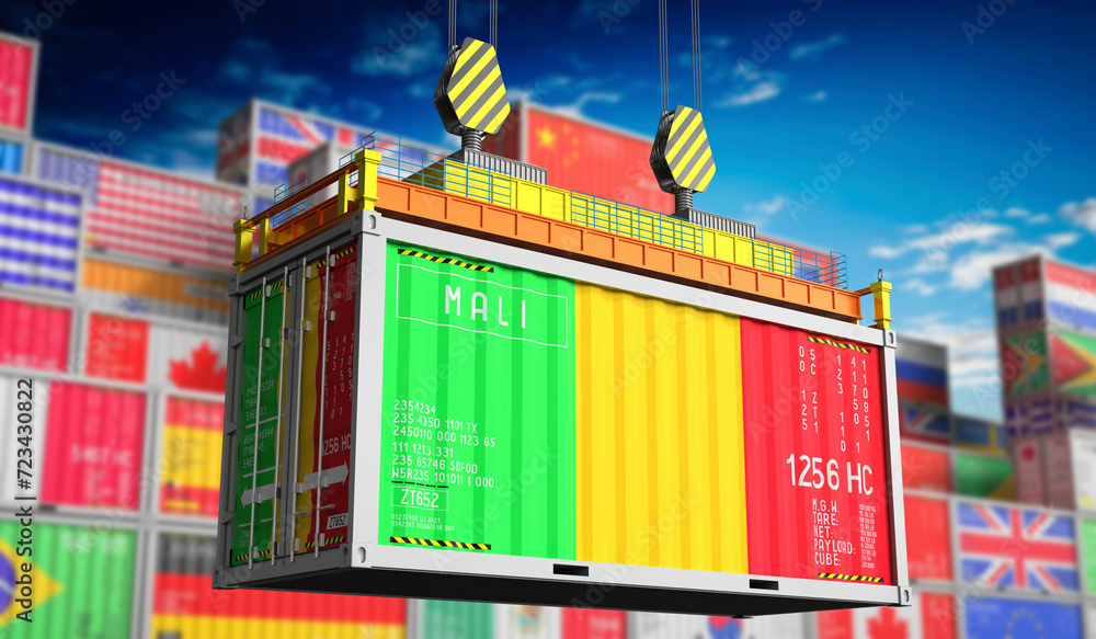 Freight shipping container with national flag of Mali - 3D illustration