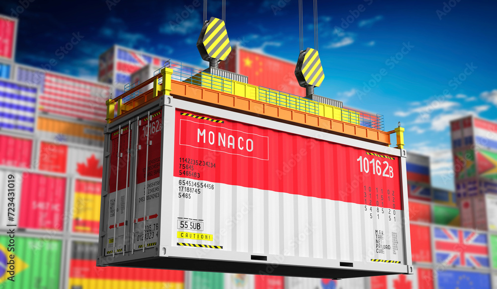 Freight shipping container with national flag of Monaco - 3D illustration