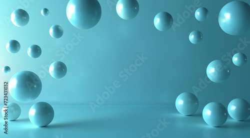 Floating spheres 3d rendering empty space for product show.  