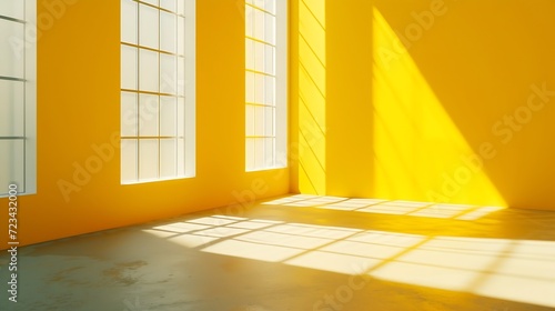 Empty yellow studio space with artistic windows shadow. Minimalistic space concept   Generative AI