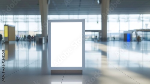 Mock up of blank light box in airport : Generative AI