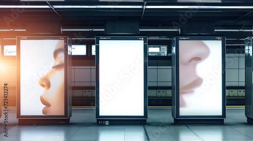 three big vertical poster on metro station : Generative AI photo