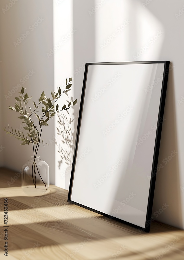 minimalist aesthetic frame mockup poster template on the table leaning on the white wall from side angle. wall in modern interior background. 50x70, 20x28, 20RP frame mockup poster : Generative AI minimalist aesthetic frame mockup poster template on the table leaning on the white wall from side angle. wall in modern interior background. 50x70, 20x28, 20RP frame mockup poster : Generative AI