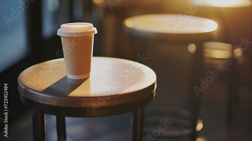 An empty coffee cup on a cafe stool : Generative AI