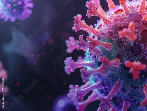 close-up representation of a purple virus particle