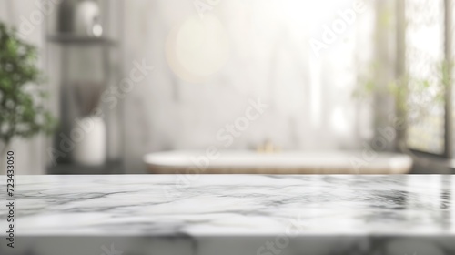 Blurred bathroom background and Marble counter table top can be used mock up for montage products display or design layout : Generative AI