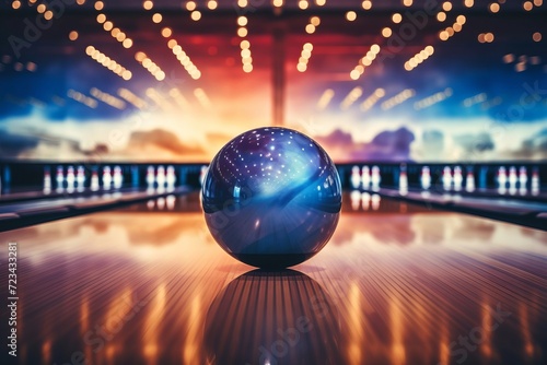 Bowling ball in a bowling alley photo