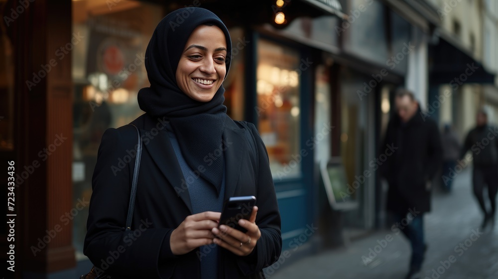 Happy smiling mid adult woman is using a smartphone outdoors
Happy smiling mid adult woman is using a smartphone outdoors