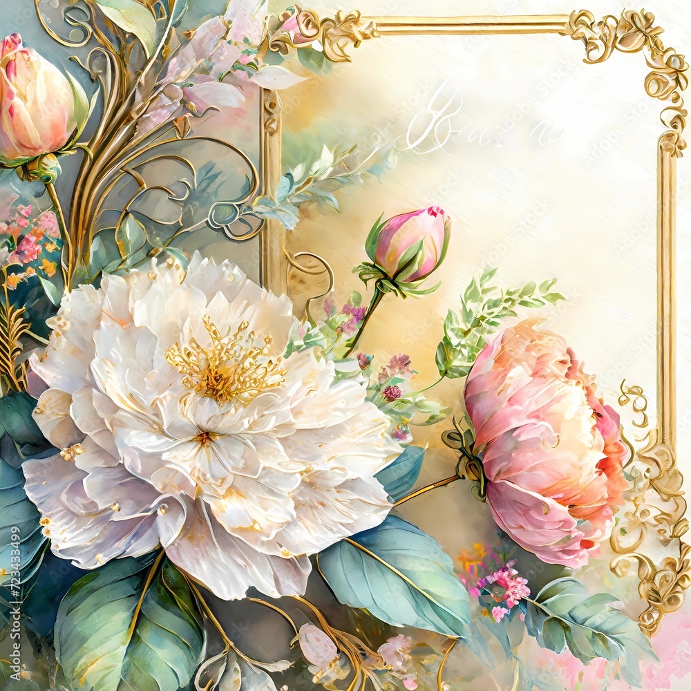 ornate floral arrangements with a baroque aesthetic, backgrounds suggest texture - obrazy, fototapety, plakaty 