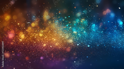 Bokeh lights background banner. Colorful abstract background with glitter, holiday decoration background © xuan