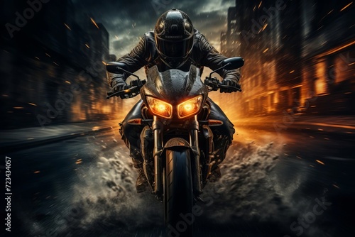 Motorcycle driver in his leather jacket on the road