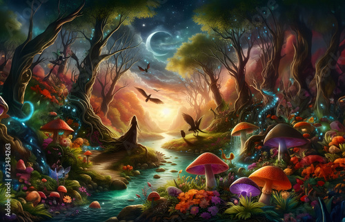 Magic forest with a fairy 