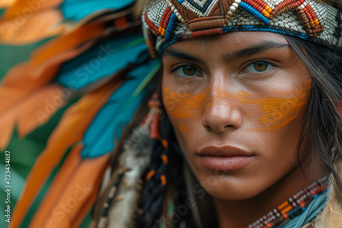 A candid photo of a person from an indigenous community in traditional attire, engaged in a cultural practice. Concept of indigenous cultures and heritage preservation. Generative Ai. photo