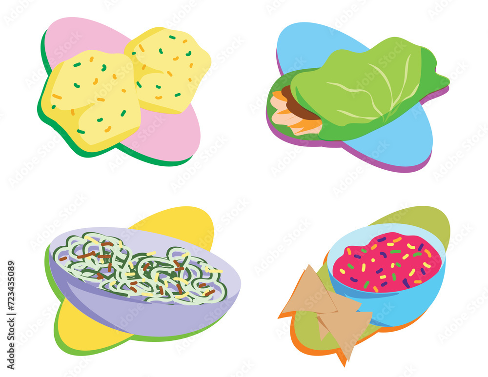 Fun Vector 90s Clipart-Style Healthy Dishes