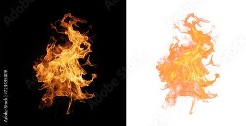 Intense Flames on Transparent Background Isolated, Vivid orange flames rising fiercely against a transparent backdrop