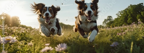 Dogs running in a field