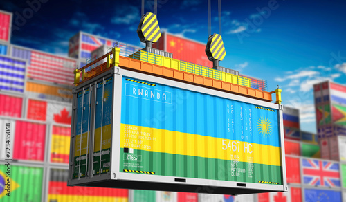 Fototapeta Naklejka Na Ścianę i Meble -  Freight shipping container with national flag of Rwanda - 3D illustration