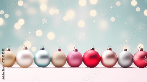 Luxurious Christmas balls on glowing bokeh background, Christmas and New Year minimalistic background