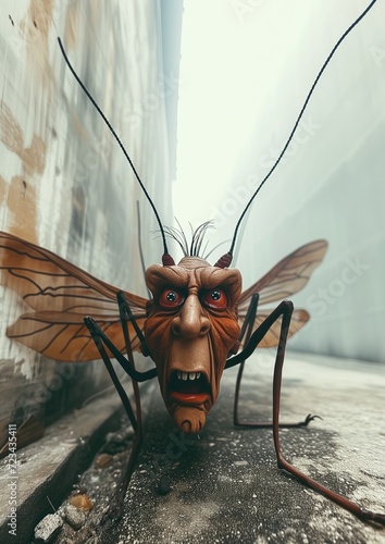 Frightening illustration of a giant insect, beast with human head, awful horror Fototapet