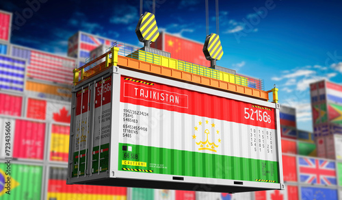 Freight shipping container with national flag of Tajikistan - 3D illustration © PX Media