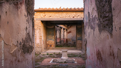 Ruins of an Abandoned Building in the Archaeological site of Pompeii photo