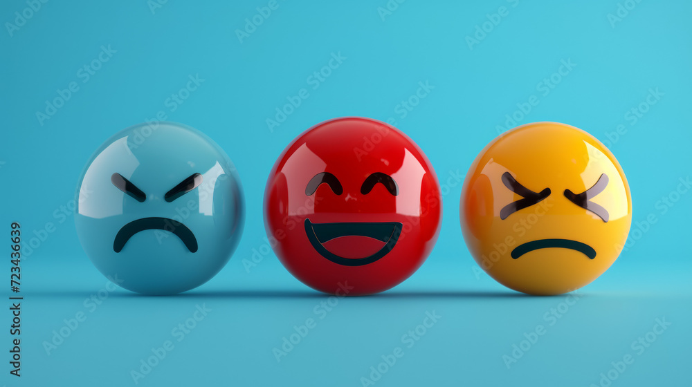Emoji balls with different emotions: sad, angry and happy. Emoji balls with different emotions: sad, angry and happy.