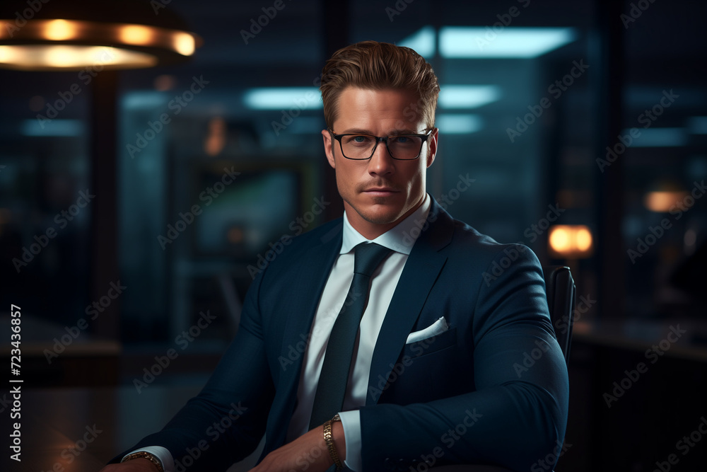 confident business man portrait in office with professional photography lighting