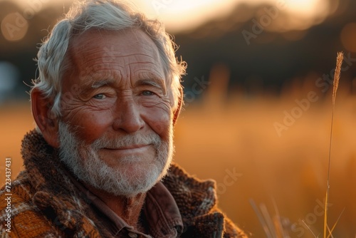 A jovial man with a full beard and wrinkled forehead smiles confidently while wearing glasses and posing outdoors in a stylishly cropped portrait