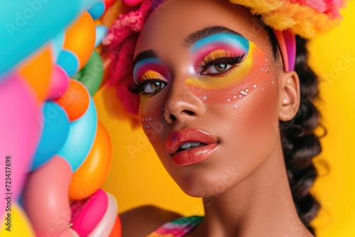 Young woman beauty blogger with a playful vibrant makeup look