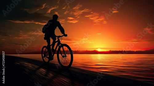 the cyclist with the sun low on the horizon to make the scene even more dramatic and rich.