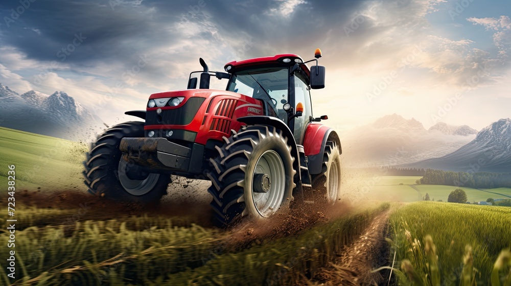tractor action in motion. Move machinery and cultivate the field, transferring energy and efficiency to the agricultural process. tractor action in motion. Move machinery and cultivate the field, transferring energy and efficiency to the agricultural process.