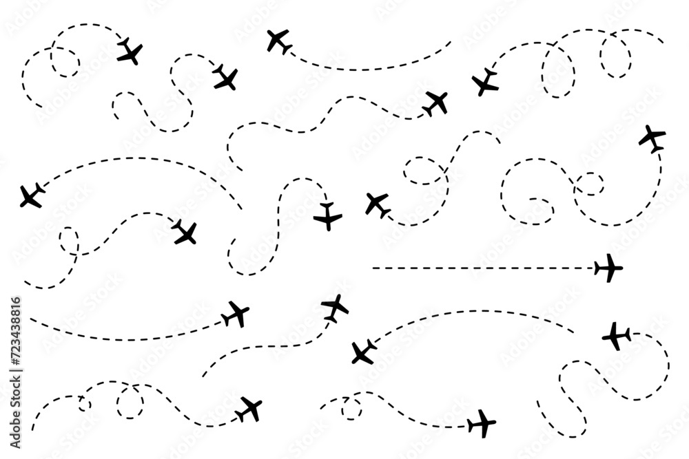 Dashed line airplane route collection Dashed line airplane route collection