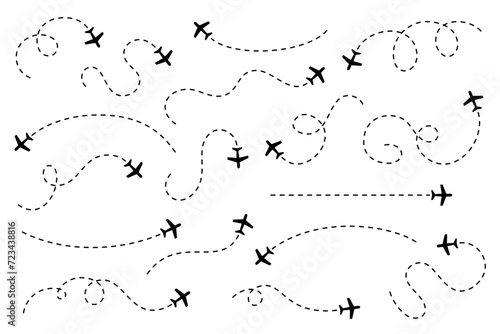 Dashed line airplane route collection 