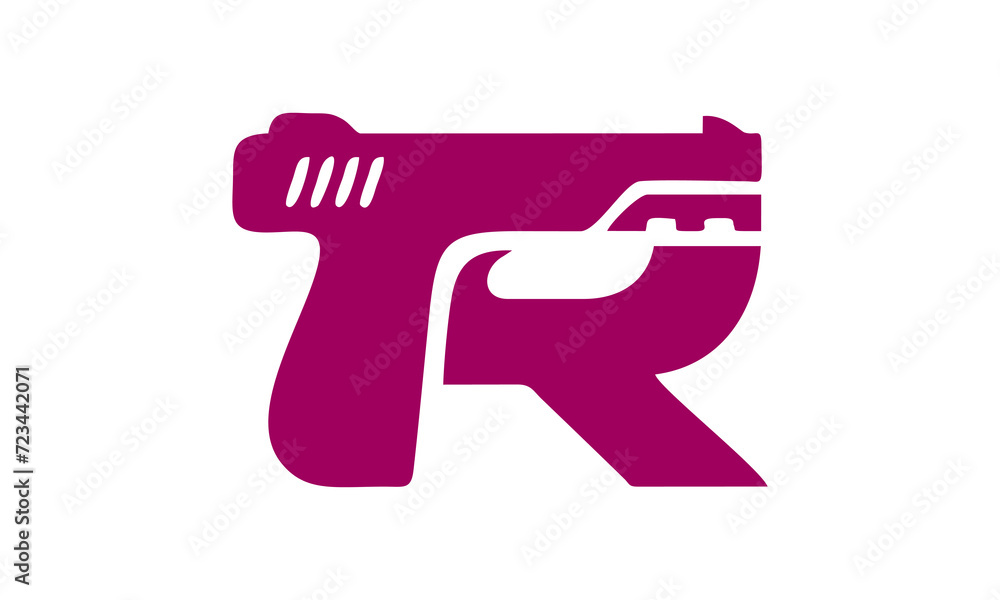 gun with letter R icon logo gun with letter R icon logo