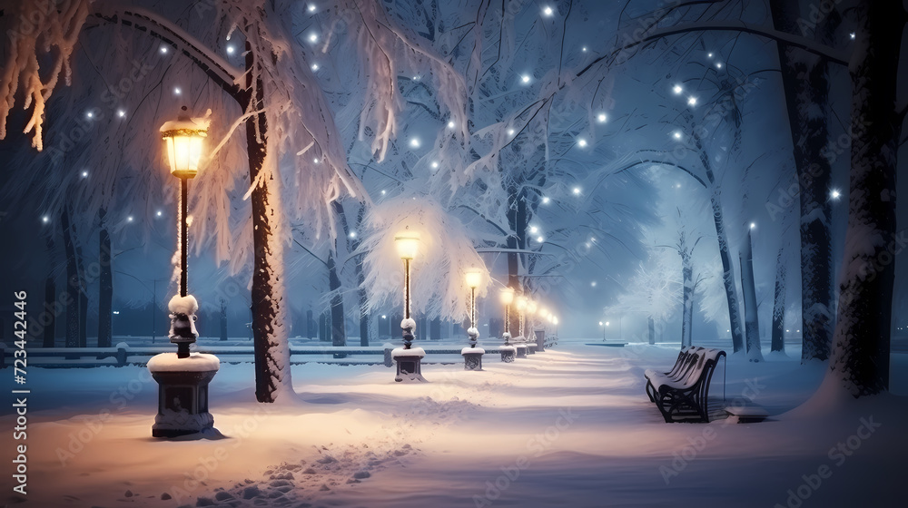 Wonderful scene formed by snowflakes, winter background