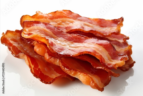 Crispy bacon isolated on white background for culinary concepts and food photography.