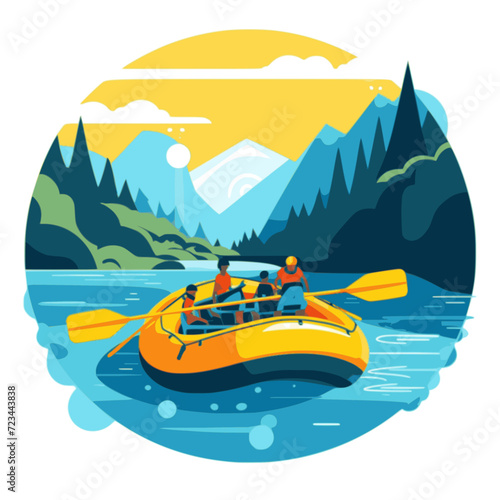 Rafting. In the style of a flat minimalist colors SVG vector