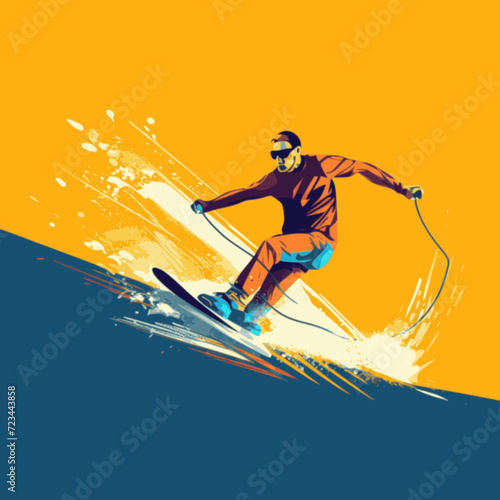 Water Skiing. In the style of a flat minimalist colors SVG vector